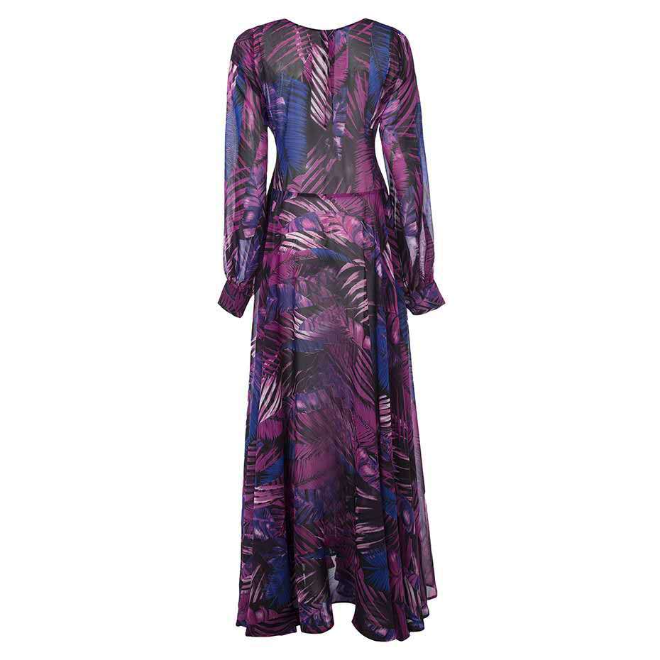 Women's Dress Collar Lantern Sleeve Printed Long Dresses