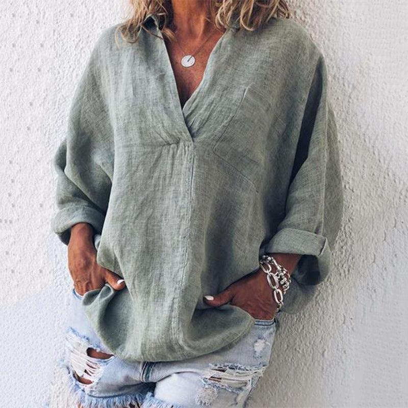 Women's V-neck Long Sleeve Shirt Pullover Blouses