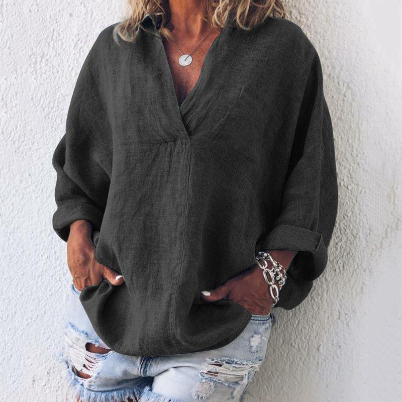 Women's V-neck Long Sleeve Shirt Pullover Blouses