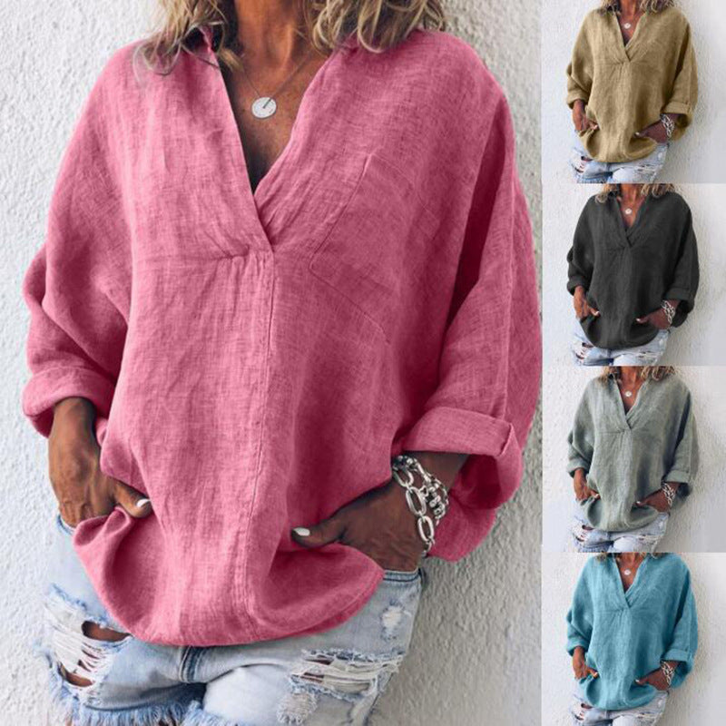 Women's V-neck Long Sleeve Shirt Pullover Blouses