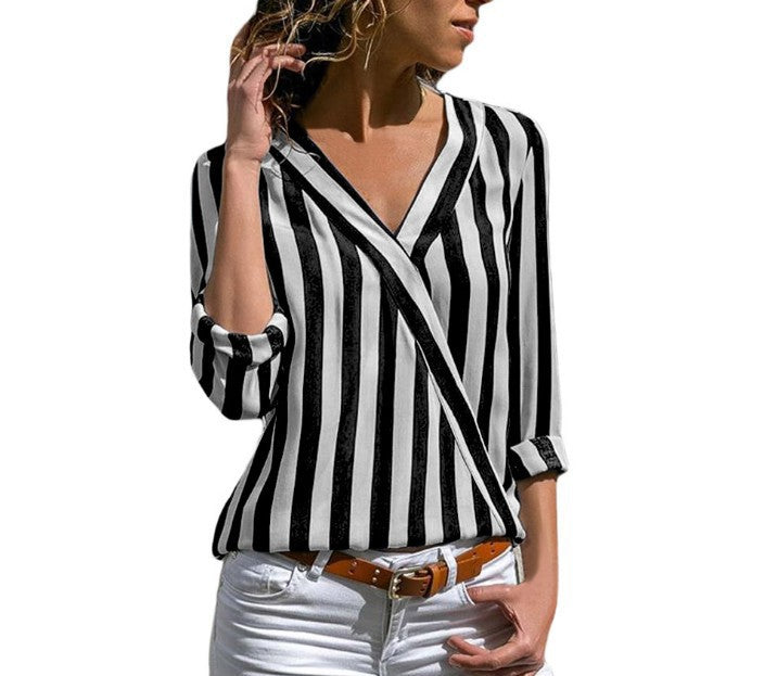 Women's Trendy Long Sleeve Striped Ladies Blouses