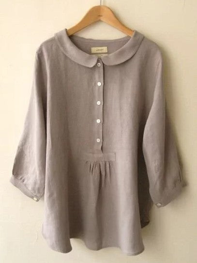 Cotton Linen Collar Pullover 3/4 Sleeve Blouses