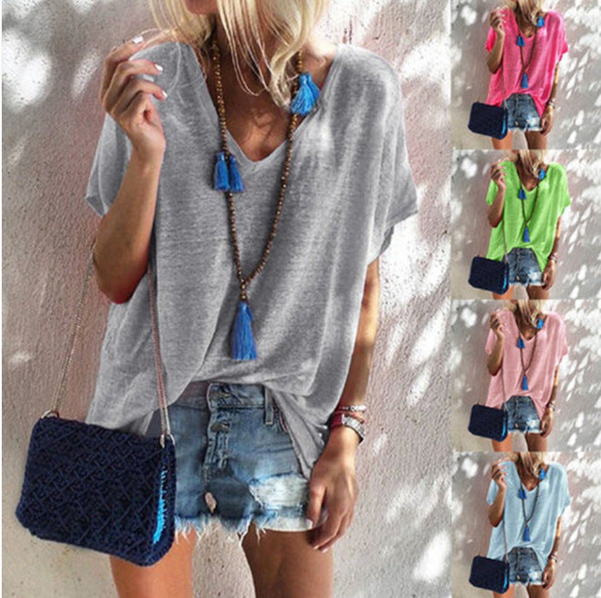 Women's Summer Candy Color Loose Short-sleeved T-shirt Blouses