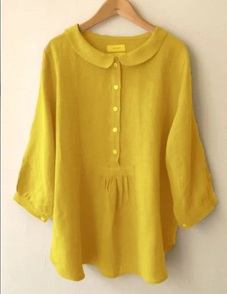 Cotton Linen Collar Pullover 3/4 Sleeve Blouses