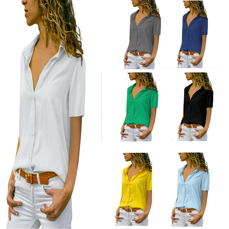 Stylish Women's Solid Color Sleeve Shirt Blouses