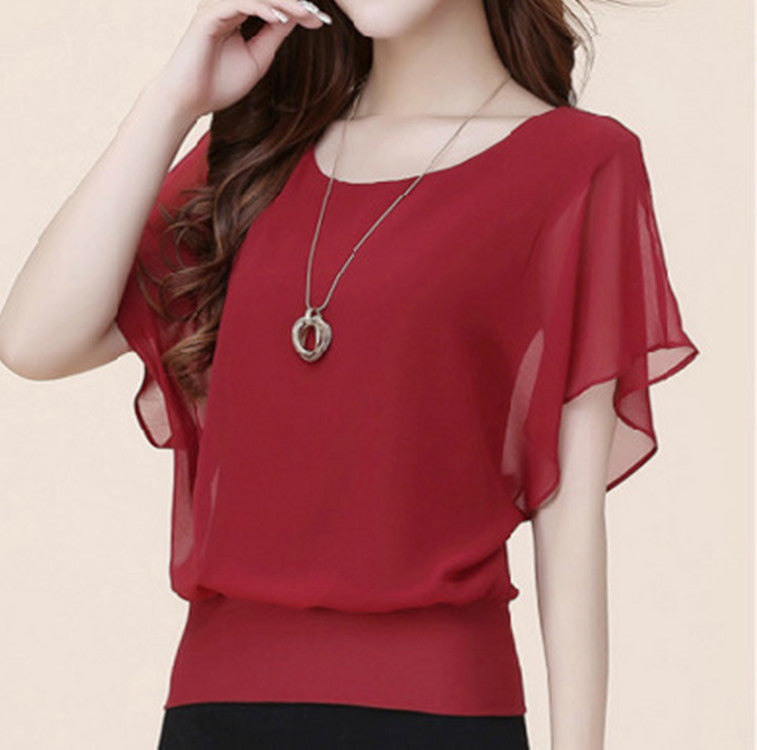 Women's Large Solid Color Sweet Short-sleeved T-shirt Clothing