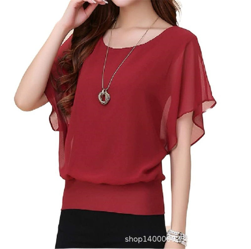 Women's Large Solid Color Sweet Short-sleeved T-shirt Clothing