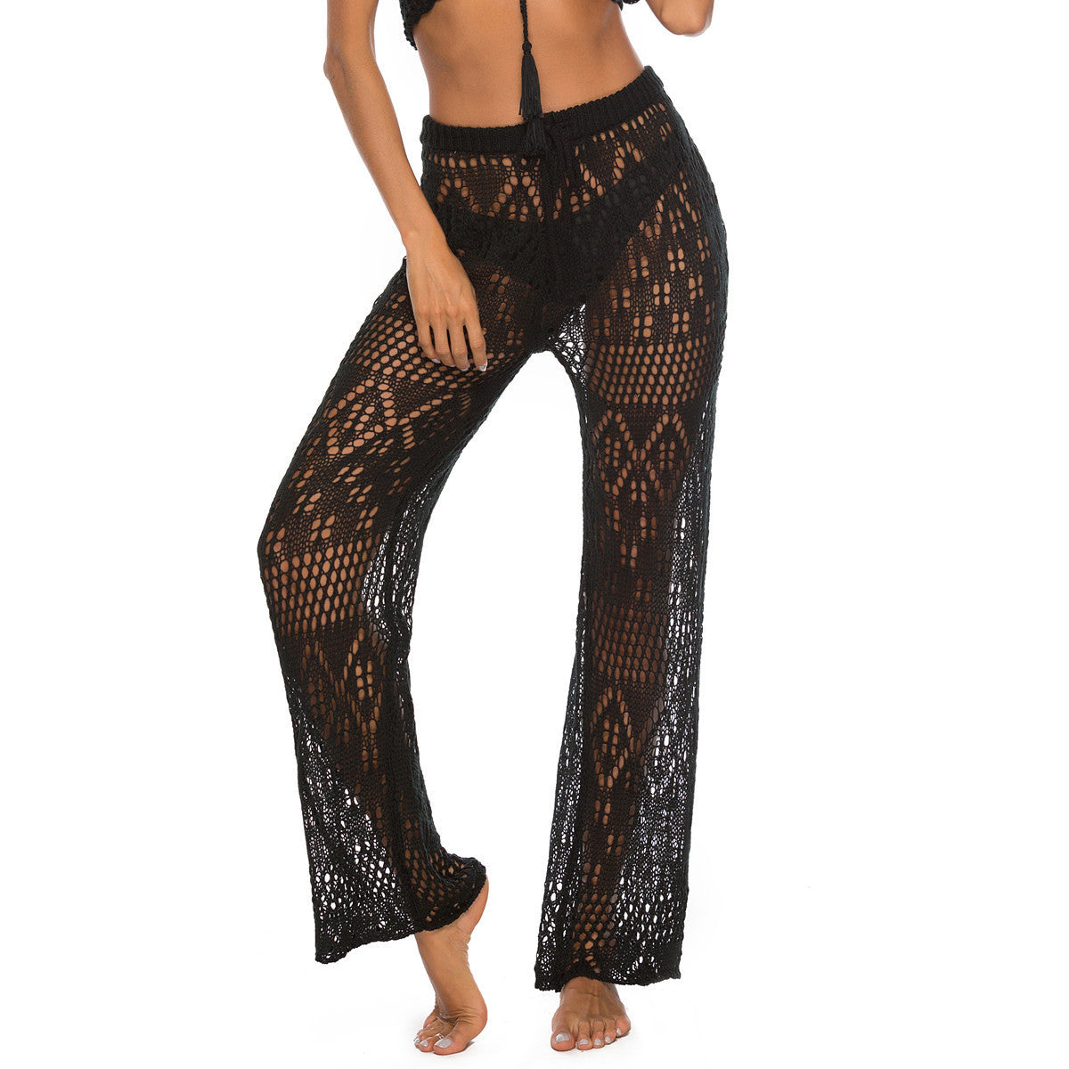 Women's Solid Color Sexy Nightclub Hollow Woven Trousers Pants