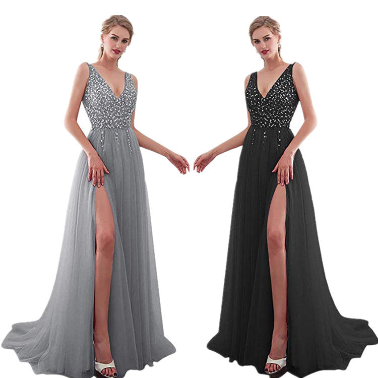 Women's Elegant Sequins Sexy V-neck Backless Long Wedding Dresses