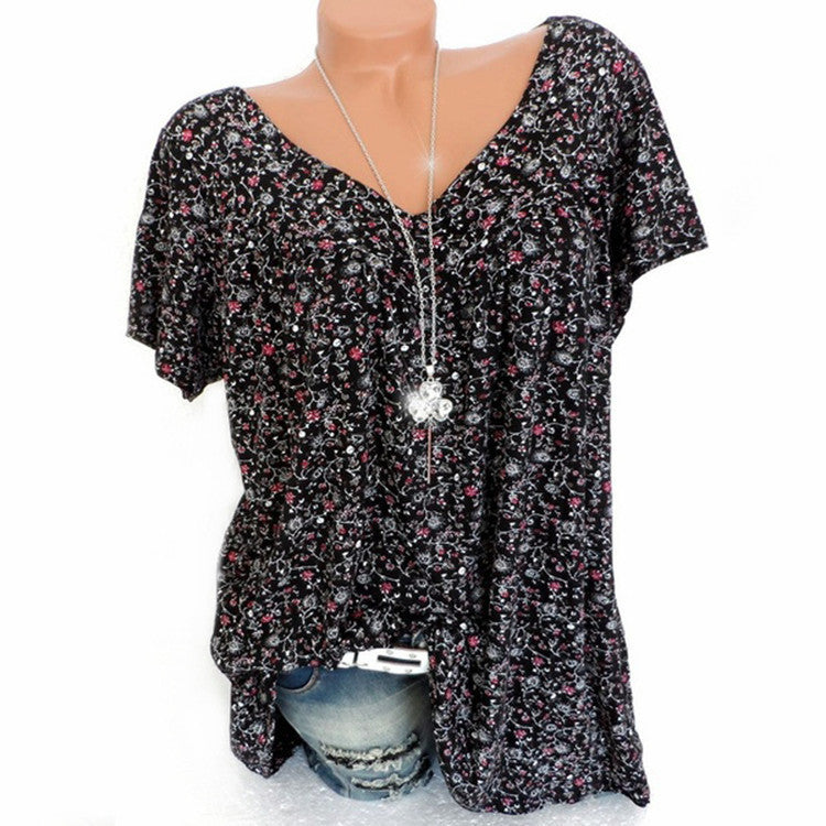 Women's Summer Loose Short-sleeved Printed T-shirt Blouses