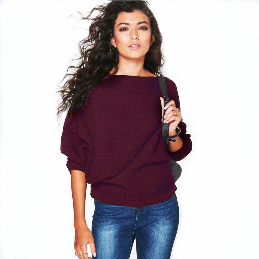 Women's Winter Fashion Loose Batwing Sleeve Knitted Sweaters