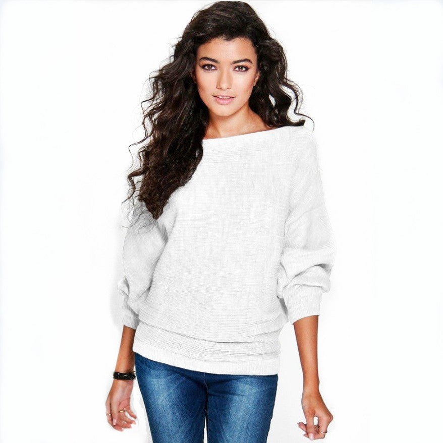 Lockere Strickpullover mit Fledermausärmeln für den Winter für Damen