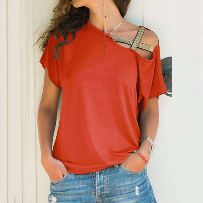 Women's Casual Cross Irregular Short-sleeved T-shirt Blouses