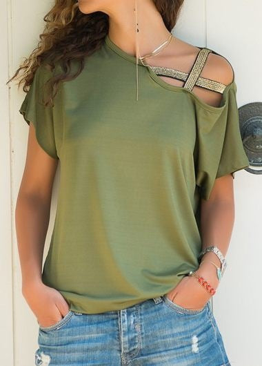 Women's Casual Cross Irregular Short-sleeved T-shirt Blouses