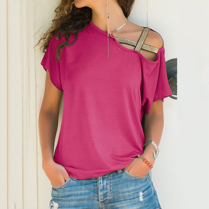 Women's Casual Cross Irregular Short-sleeved T-shirt Blouses