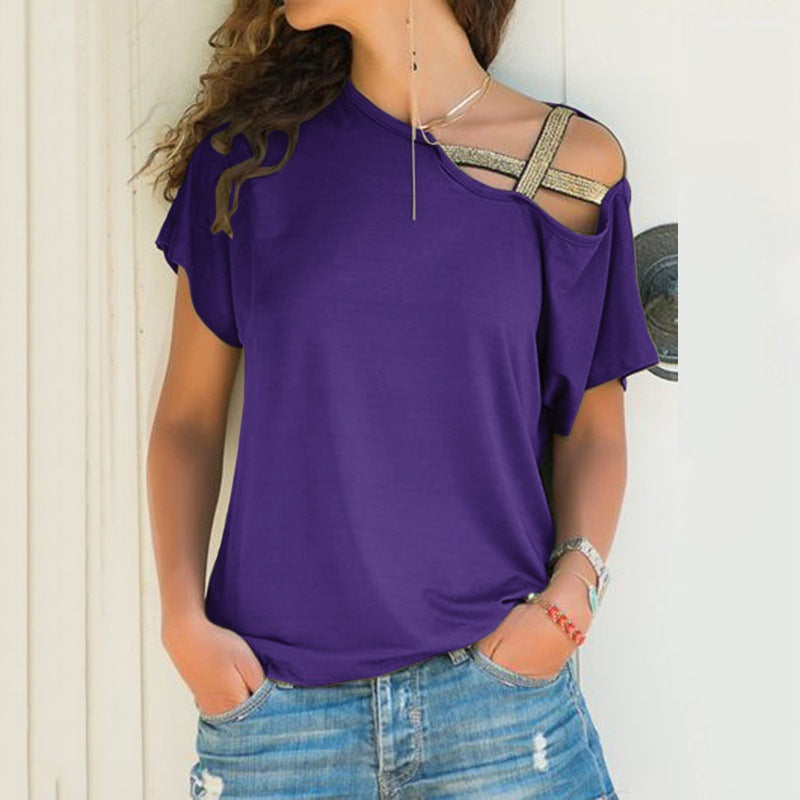 Women's Casual Cross Irregular Short-sleeved T-shirt Blouses