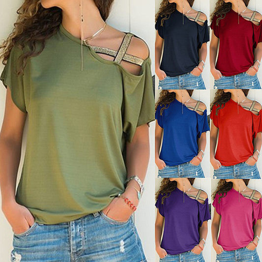 Women's Casual Cross Irregular Short-sleeved T-shirt Blouses