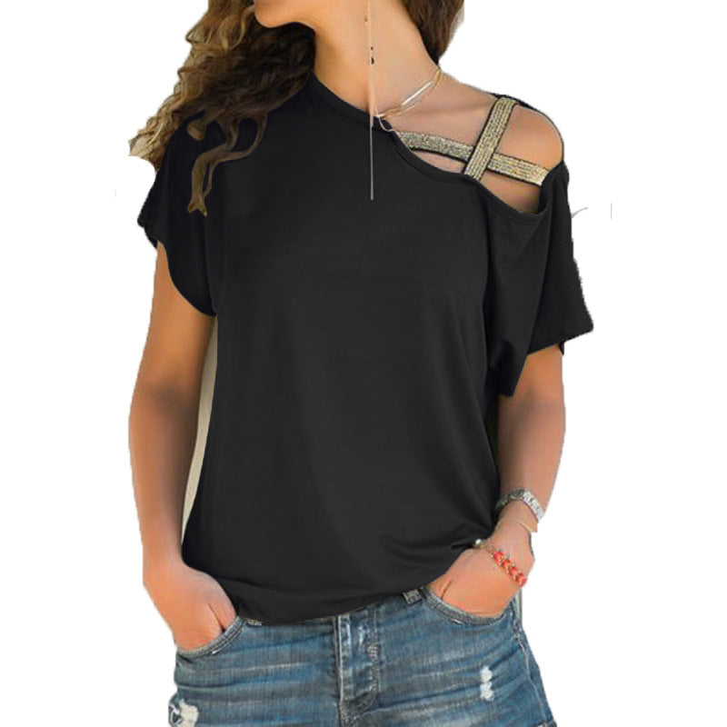 Women's Casual Cross Irregular Short-sleeved T-shirt Blouses