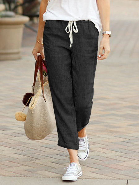 Loose Casual Drawstring Elastic Waist Cotton Pants