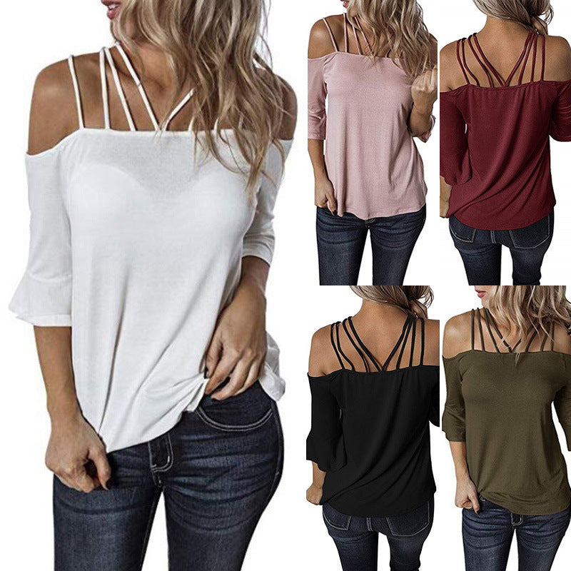 Women's Casual Summer Shoulder Flare Sleeve Blouses