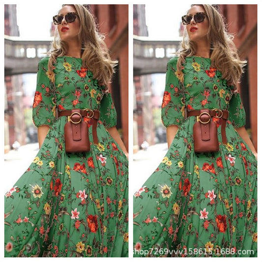 Women's Chiffon Printed Large Swing Dress Straight Dresses