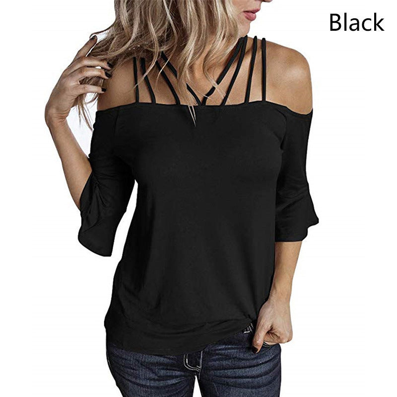 Women's Casual Summer Shoulder Flare Sleeve Blouses