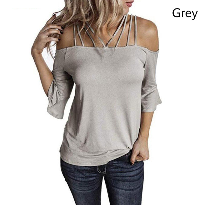 Women's Casual Summer Shoulder Flare Sleeve Blouses