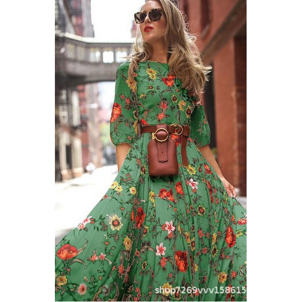 Women's Chiffon Printed Large Swing Dress Straight Dresses