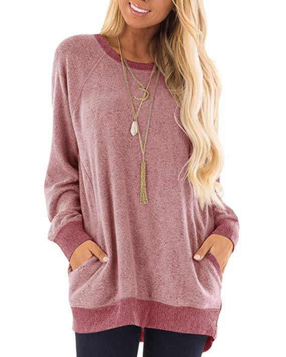 Women's Color Pocket Long Sleeve Pullover Casual Sweaters