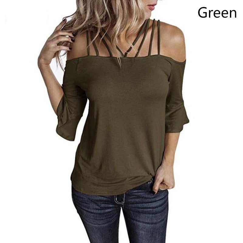 Women's Casual Summer Shoulder Flare Sleeve Blouses