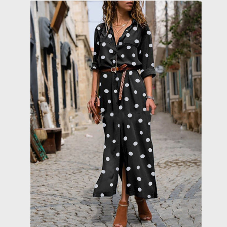 Hübsche Polka Dot Maxi Shirt Kleid Kleider