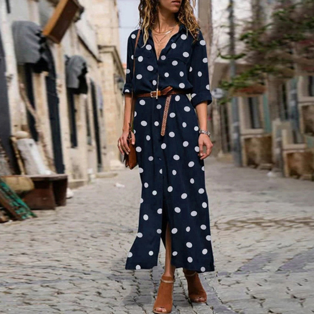 Pretty Polka Dot Maxi Shirt Dress Dresses