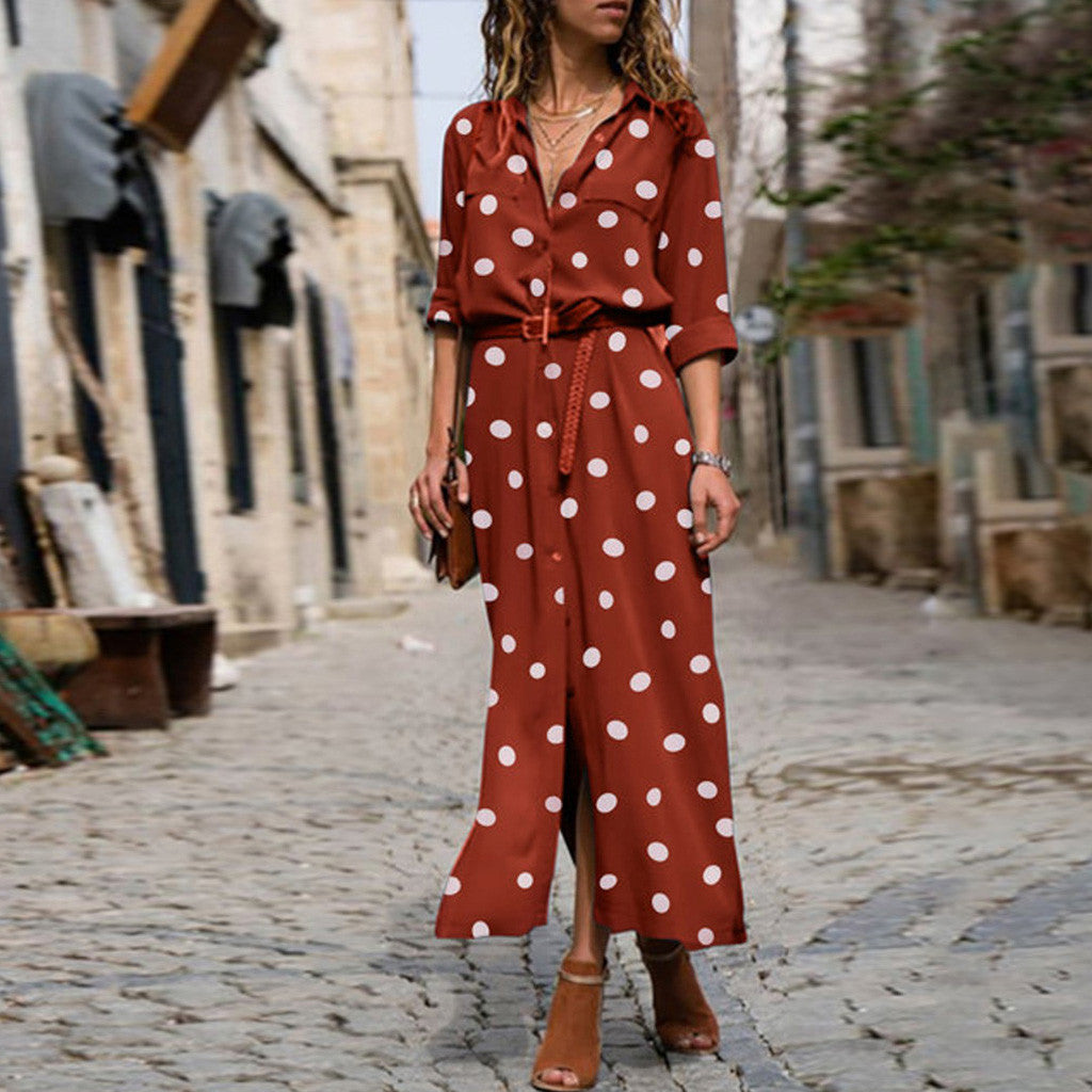 Pretty Polka Dot Maxi Shirt Dress Dresses