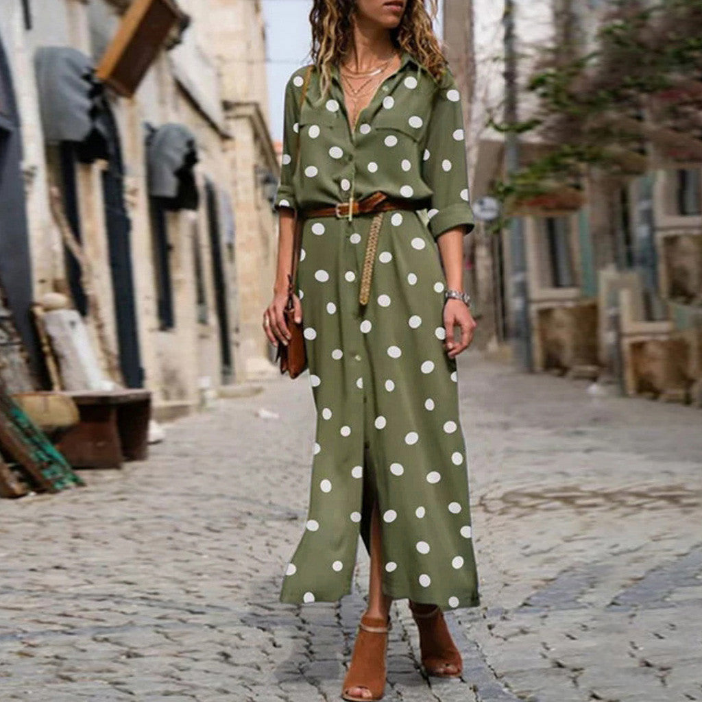 Pretty Polka Dot Maxi Shirt Dress Dresses