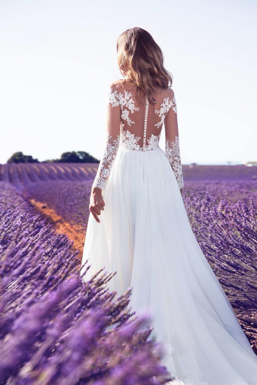 Robe de demoiselle d'honneur en dentelle à manches longues pour femmes populaires, robes de mariée