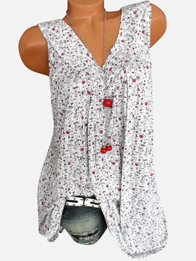 Women's Summer Floral Printed V-neck Knitted Sleeveless Vests