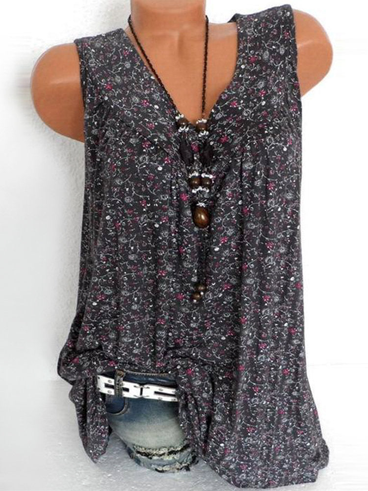 Women's Summer Floral Printed V-neck Knitted Sleeveless Vests