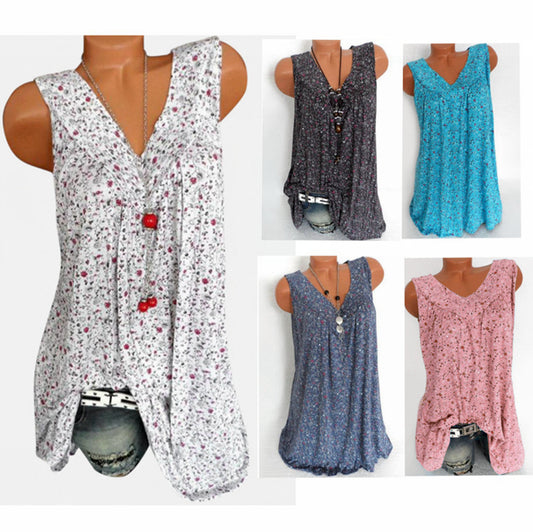 Women's Summer Floral Printed V-neck Knitted Sleeveless Vests