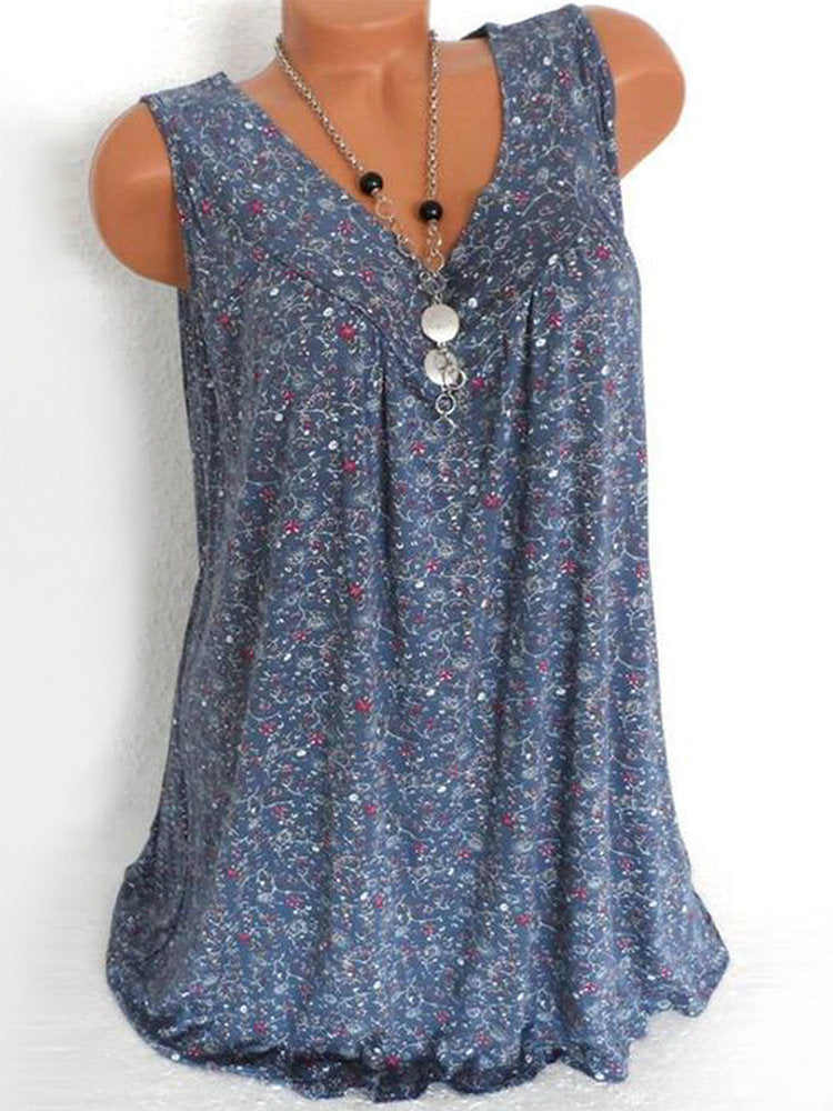 Women's Summer Floral Printed V-neck Knitted Sleeveless Vests