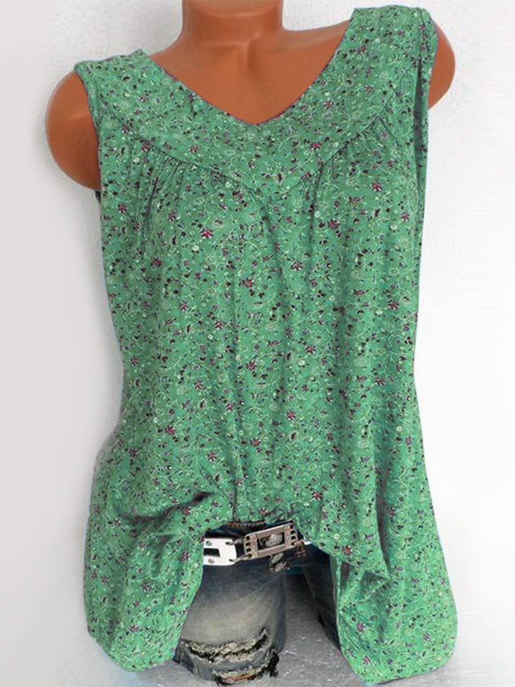 Women's Summer Floral Printed V-neck Knitted Sleeveless Vests