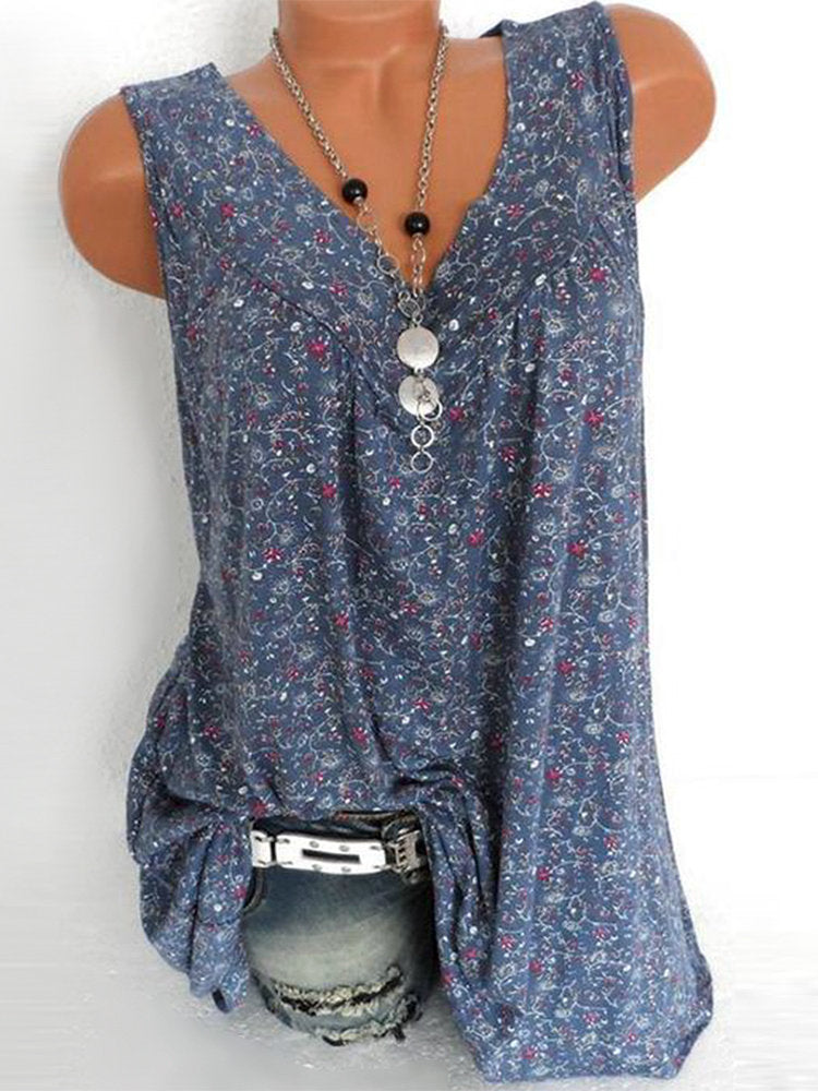 Women's Summer Floral Printed V-neck Knitted Sleeveless Vests