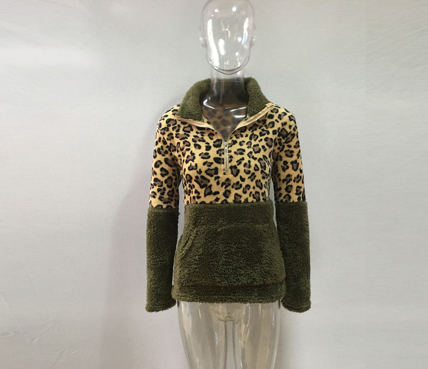 Graceful Pretty Long Sleeve Leopard Splicing Sweaters