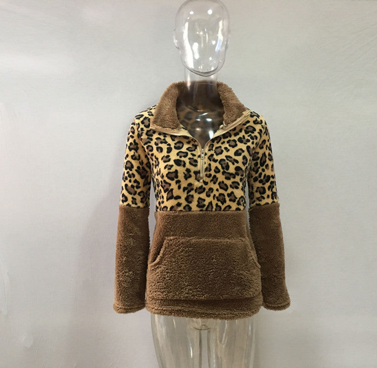 Graceful Pretty Long Sleeve Leopard Splicing Sweaters