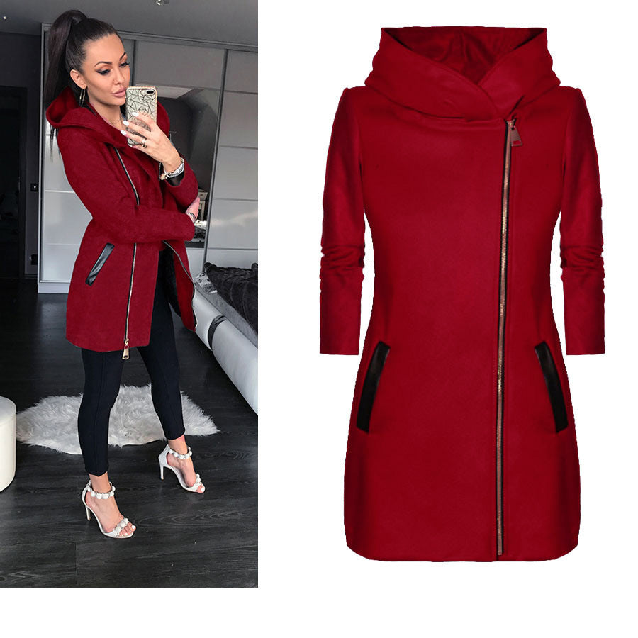 Women's Zipper Fleece Padded Mid-length Hooded Sweaters