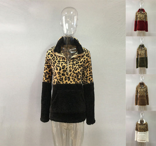 Graceful Pretty Long Sleeve Leopard Splicing Sweaters