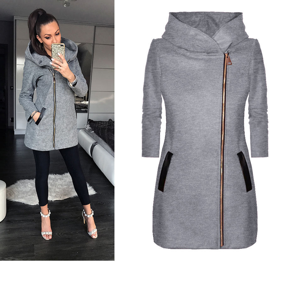 Women's Zipper Fleece Padded Mid-length Hooded Sweaters