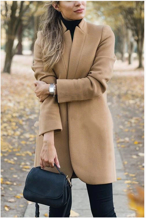 Cool Fashion Solid Color Collar Woolen Coats