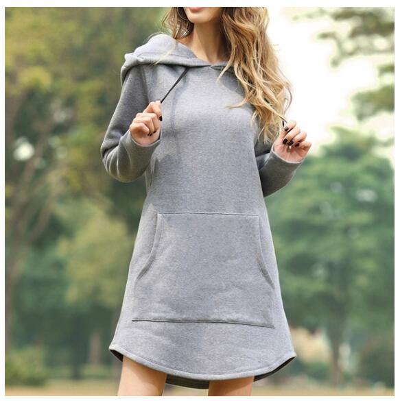 Women's Loose Solid Color Pocket Long Sleeve Hoodie Sweaters