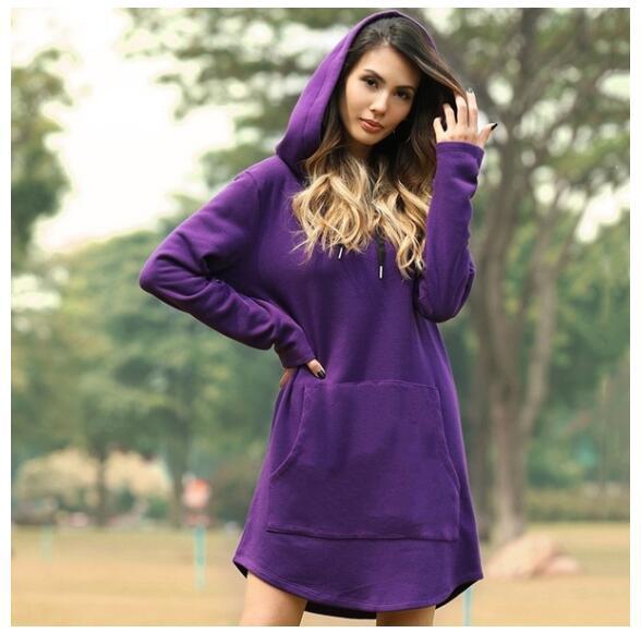 Women's Loose Solid Color Pocket Long Sleeve Hoodie Sweaters