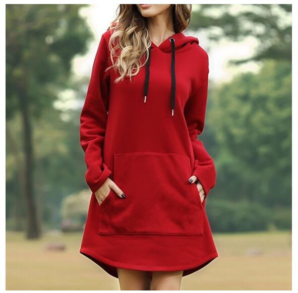 Women's Loose Solid Color Pocket Long Sleeve Hoodie Sweaters